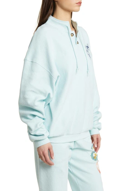 Shop Boys Lie Locked In Embroidered Cotton Interlock Henley Pullover In Teal