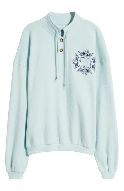 Shop Boys Lie Locked In Embroidered Cotton Interlock Henley Pullover In Teal