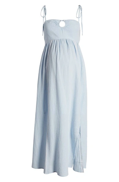 Shop Emilia George Chloe Lace Maternity Midi Dress In Blue
