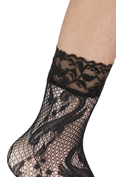 Shop Stems Dynasty Fleur De Lis Fishnet Quarter Socks In Black