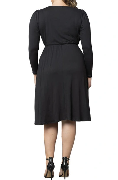 Shop Kiyonna Aster Long Sleeve Faux Wrap Dress In Black Noir