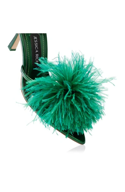 Shop Jessica Rich Malina Feather Pointed Toe Slide Sandal In Emerald