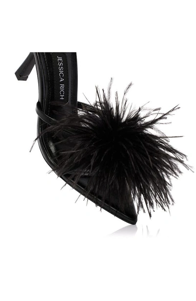 Shop Jessica Rich Malina Feather Pointed Toe Slide Sandal In Noir