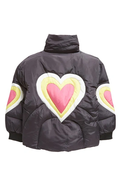 Shop Lola & The Boys Kids' Electric Heart Puffer Jacket In Black