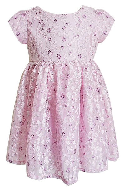 Shop Popatu Kids' Metallic Embroidered Lace Party Dress In Pink