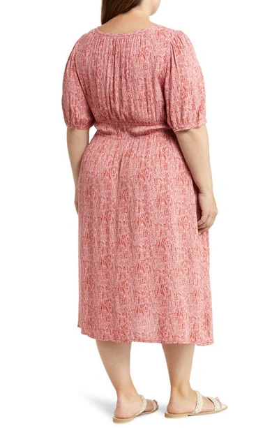 Shop Caslon Floral Scoop Neck Midi Dress In Rust Spice- Pink Bri Floral