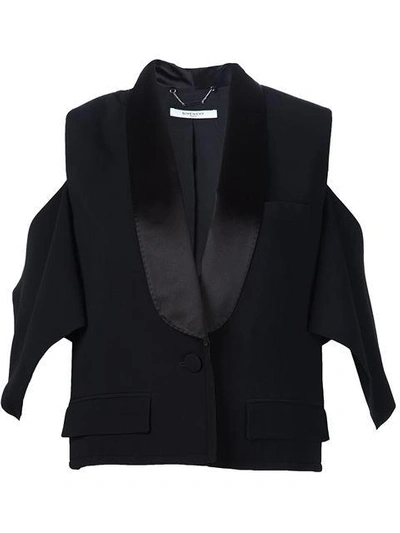 Givenchy Satin Lapel Cold Shoulder Jacket In Black