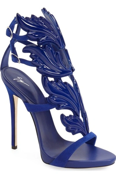Giuseppe Zanotti 120mm Leaf Suede Sandals, Royal Blue In Cobalt Suede