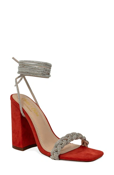 Shop Chase & Chloe Azalea Braided Crystal Embellished Sandal In Red Pu