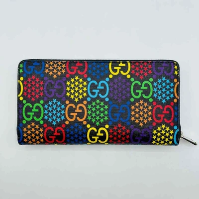 Shop Gucci Unisex Black/rainbow Supreme Gg Leather Psychedelic Zip Around Wallet