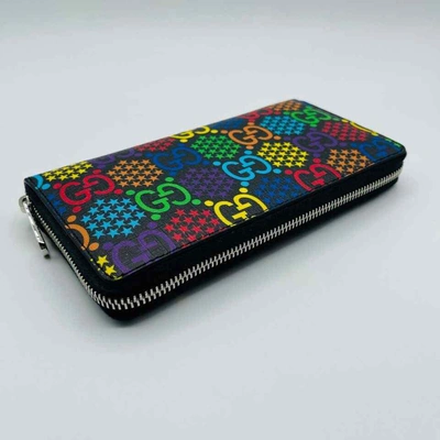 Shop Gucci Unisex Black/rainbow Supreme Gg Leather Psychedelic Zip Around Wallet