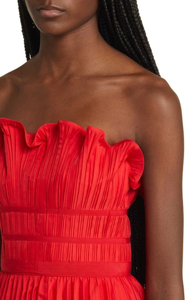 Shop Moon River Strapless Pleated Midi Dress In Red