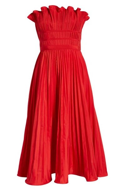 Shop Moon River Strapless Pleated Midi Dress In Red