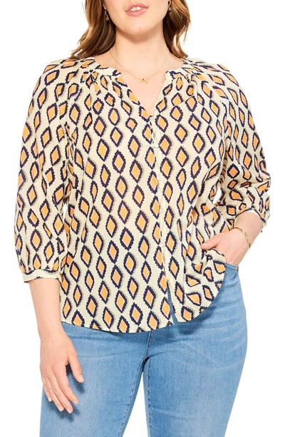 Nic + Zoe Falling Diamonds Button-up Top In Orange Multi