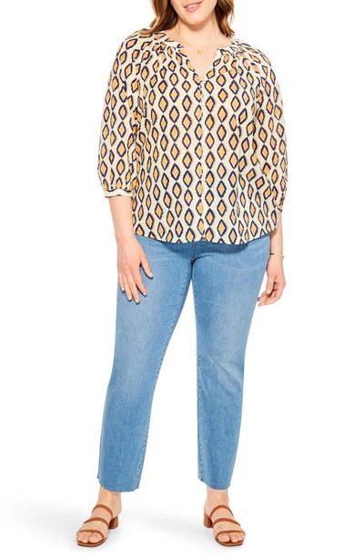 Nic + Zoe Falling Diamonds Button-up Top In Orange Multi