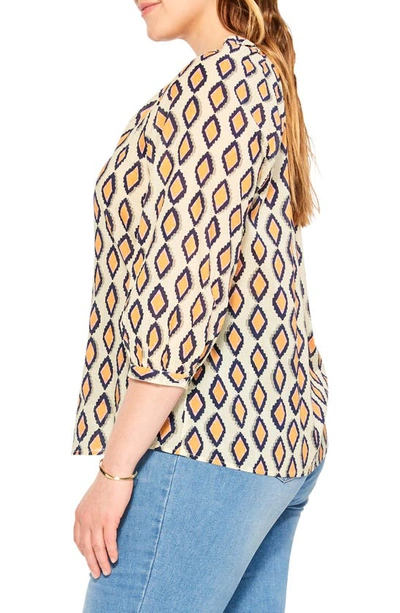 Nic + Zoe Falling Diamonds Button-up Top In Orange Multi