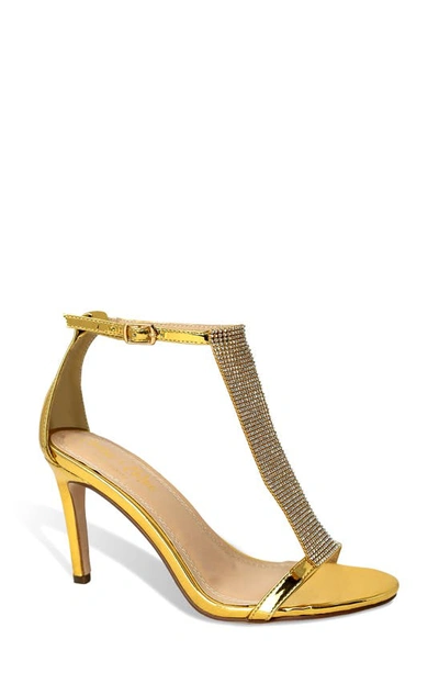 Shop Chase & Chloe Gigi Rhinestone T-strap Sandal In Gold Metallic