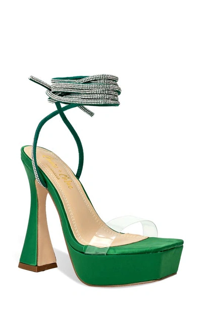 Shop Chase & Chloe Avril Lucite Strap Crystal Embellished Sandal In Green Satin