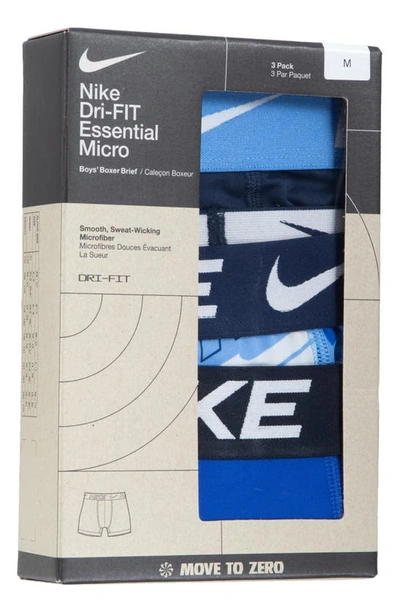 Nike Kids' Assorted 3-pack Micro Essentials Boxer Briefs In White/ University Blue
