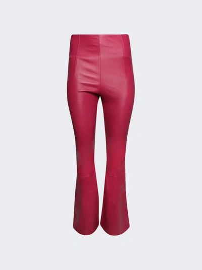 Shop Amiri Flare Leather Leggings Fuchsia Pink