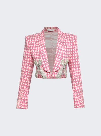 Shop Area Deco Bow Slit Cropped Blazer In Pink