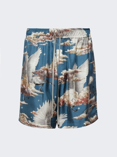 Shop Amiri All Over Pegasus Pajama Shorts In Blue