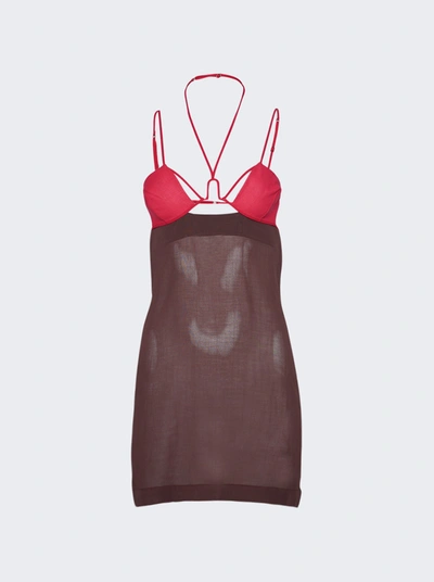 Nensi Dojaka Pink & Brown Sheer Minidress In Red