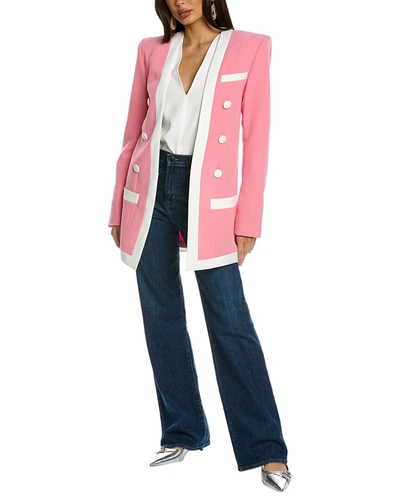 Shop Balmain Long Collarless 6-button Crepe Jacket In Pink