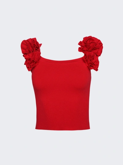 Shop Magda Butrym Off Shoulder 3d Flower Knit Top In Red