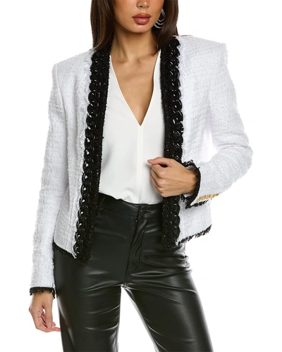 Shop Balmain Side To Side Silicon Chain Tweed Jacket In White
