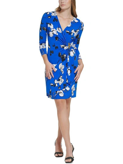 Shop Calvin Klein Womens Floral Faux Wrap Mini Dress In Blue