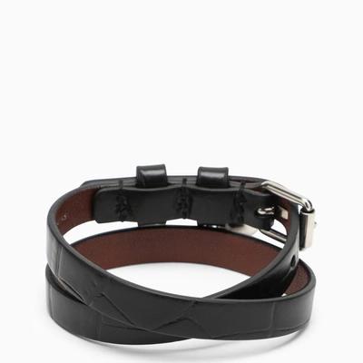 Shop Alexander Mcqueen Alexander Mc Queen Black Leather Skull Bracelet