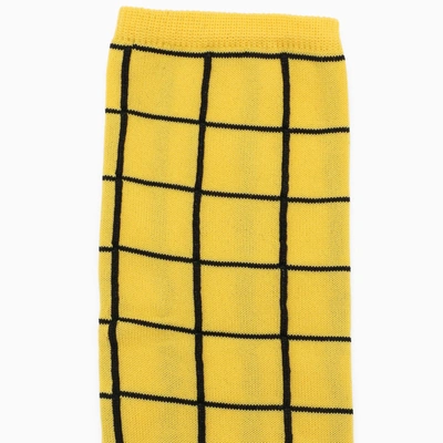 Shop Marni Yellow/black Check Pattern Long Socks