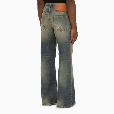 Shop Palm Angels Blue/brown Denim Jeans With Wear