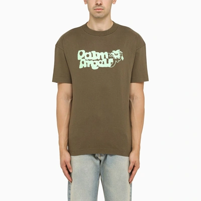 Shop Palm Angels Viper Brown/green Crew Neck T Shirt