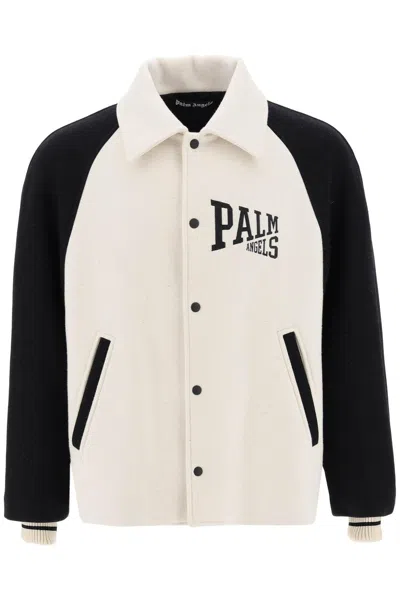 Shop Palm Angels Wool Varsity Jacket With Embroidery