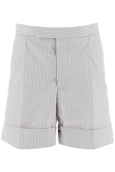 Shop Thom Browne Striped Shorts With Tricolor Details In White