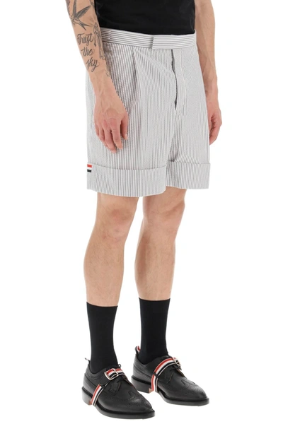 Shop Thom Browne Striped Shorts With Tricolor Details In White