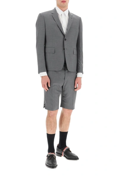 Shop Thom Browne Super 120's Wool Shorts With Back Strap In Grey Wool