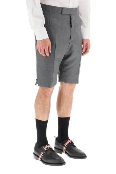 Shop Thom Browne Super 120's Wool Shorts With Back Strap In Grey Wool