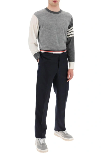 Shop Thom Browne Tricolar Waistband Wool Twill Pants In Blue
