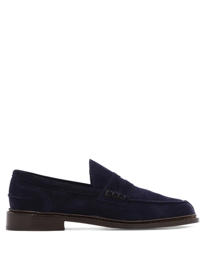Tricker's Suede Loafers With Round Toe And Penny Strap In Black