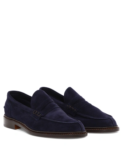 Tricker's Suede Loafers With Round Toe And Penny Strap In Black
