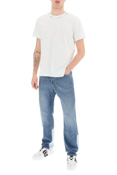 Shop Valentino Regular Fit Rockstud Jeans In Blue Denim