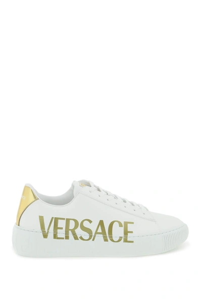 Shop Versace 'greca' Sneakers With Logo