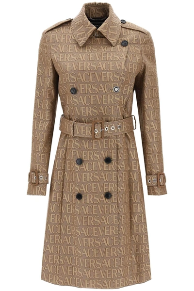 Shop Versace ' Allover' Double Breasted Trench Coat