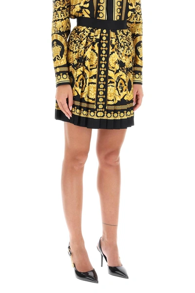 Shop Versace Barocco Pleated Mini Skirt