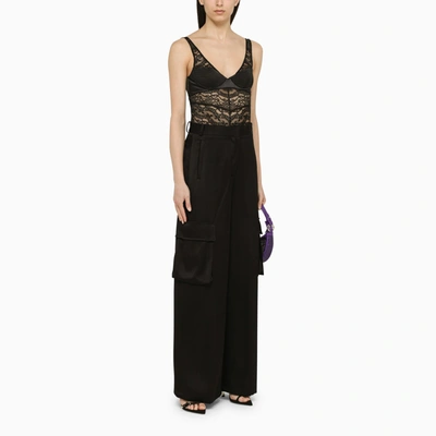 Shop Versace Black Satin And Lace Bodysuit