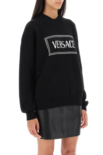 Shop Versace Crew Neck Sweater With Logo Inlay