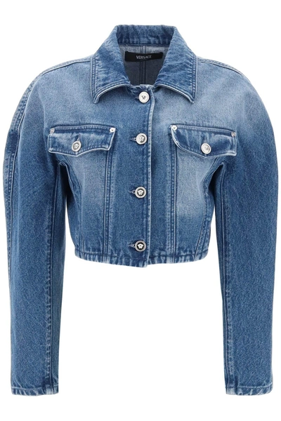 Shop Versace Cropped Denim Jacket